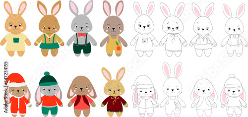 Fototapeta Naklejka Na Ścianę i Meble -  set of rabbits characters in flat style, vector