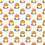 Seamless pattern with choclate cupcakes and cherries. Sweet cupcake with red berries on top. Endless food background. Wrapping and gift paper.