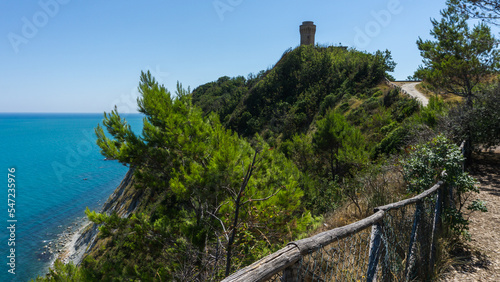 Old lighthouse of Ancona, Marche, Italy as seen from the trail with the Adriatic sea in the background
