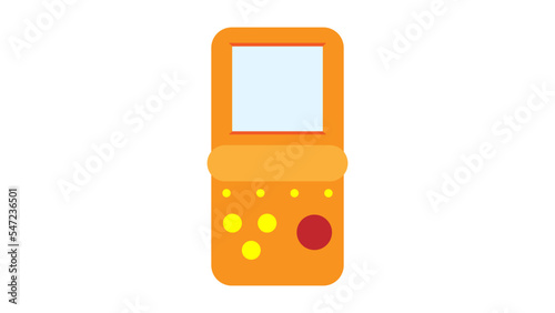 Old retro vintage hipster handheld game console with screen and buttons from 70s, 80s, 90s. Yellow icon. Vector illustration