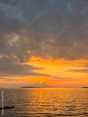 Fantastic orange sunset at the sea, seascape view