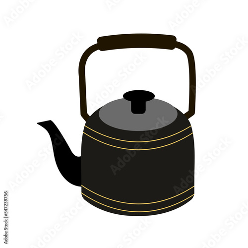 Black vintage teapot. Modern kettle water boiler flat vector design. Cartoon vector illustration isolated on white. 