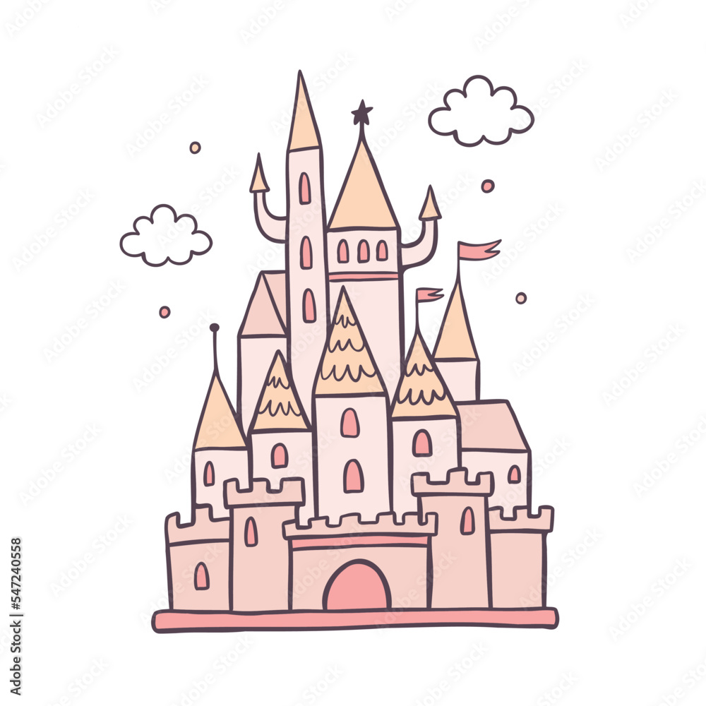 Fantasy castle flat color vector image for kids on white