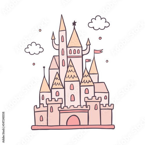 Fantasy castle flat color vector image for kids on white