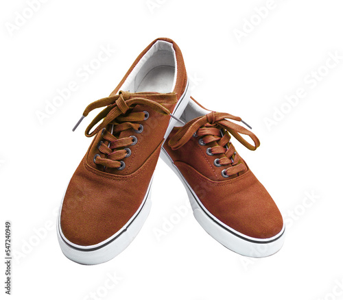 A pair of brown color canvas shoes isolated on transparent background
