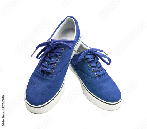 A pair of blue color canvas shoes isolated on transparent background