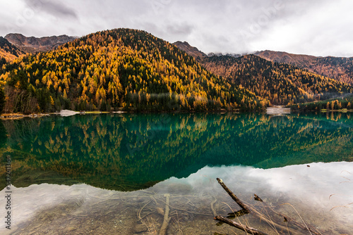 lake in the mountains on the Anterselva lake, Alto Adige, Italy.
