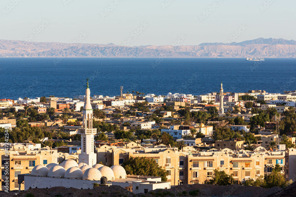 Aerial view of Dahab town from the mountain nearby, South Sinai, Egypt