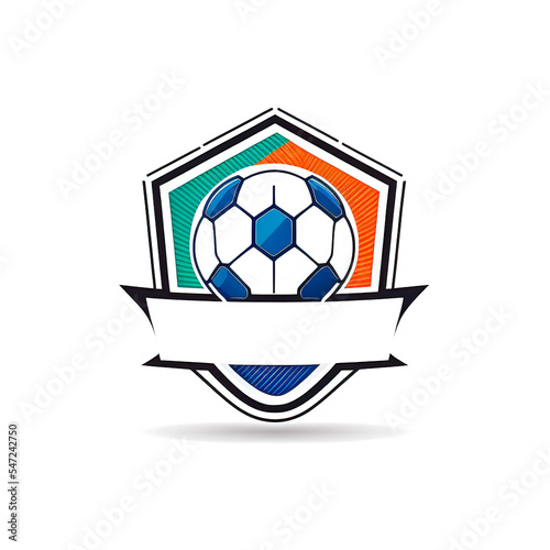 Soccer ball Logo Football sport team club league logo with soccer football on white background. illustration  isolate. Poster  Print on t-shirt  Flags. Logo for the football club.