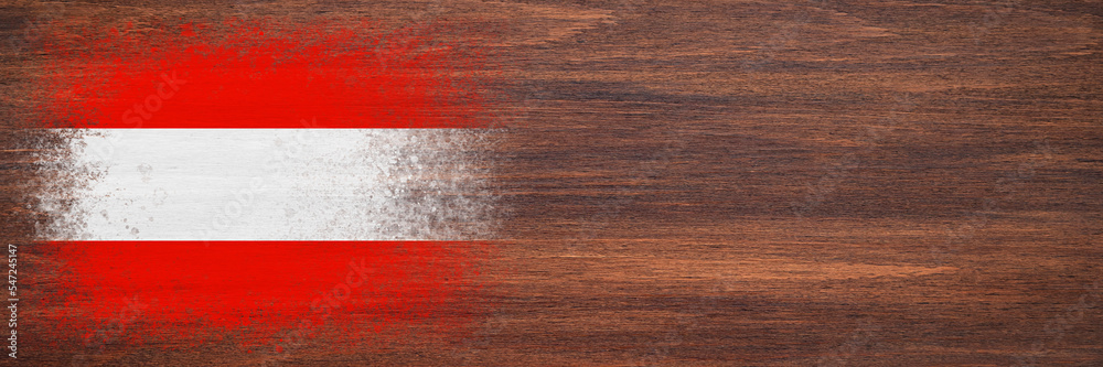 Flag of Austria. Flag is painted on a wooden surface. Wooden background. Plywood surface. Copy space. Textured background Flag of Austria. Flag is painted on a wooden surface. Wooden background. Plywood surface. Copy space. Textured background