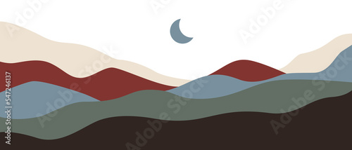 Mountain landscape. Abstract nature panorama for poster wall decor, contemporary scenic background. Vector illustration