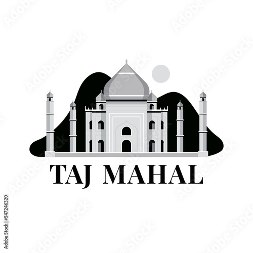 Taj Mahal mausoleum palace in Agra, India logo. Sight showplace vector illustration.  Travel sightseeing Asia icon.