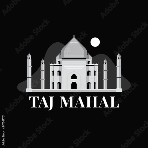 Taj Mahal mausoleum palace in Agra, India logo. Sight showplace vector illustration.  Travel sightseeing Asia icon.