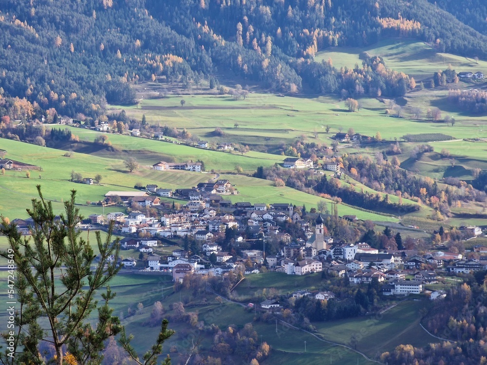 View of the beautiful mountains from Colarbo on Ritten in South Tyrol, Italy.