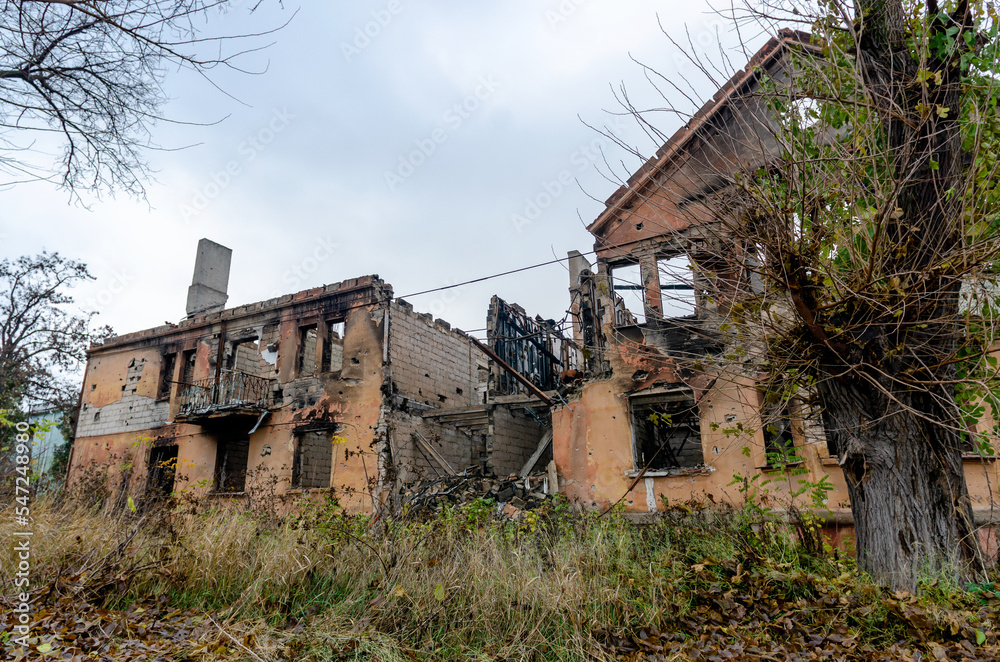 destroyed and burned houses in the city during the war in Ukraine destroyed and burned houses in the city during the war in Ukraine