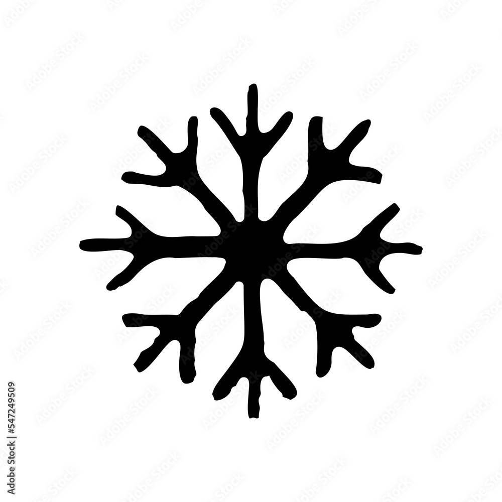 Hand drawn snowflake icon. Solid black glyph. Vector simple flat single color isolated on white. Decorative design element. Hand drawn snowflake icon. Solid black glyph. Vector simple flat single color isolated on white. Decorative design element.