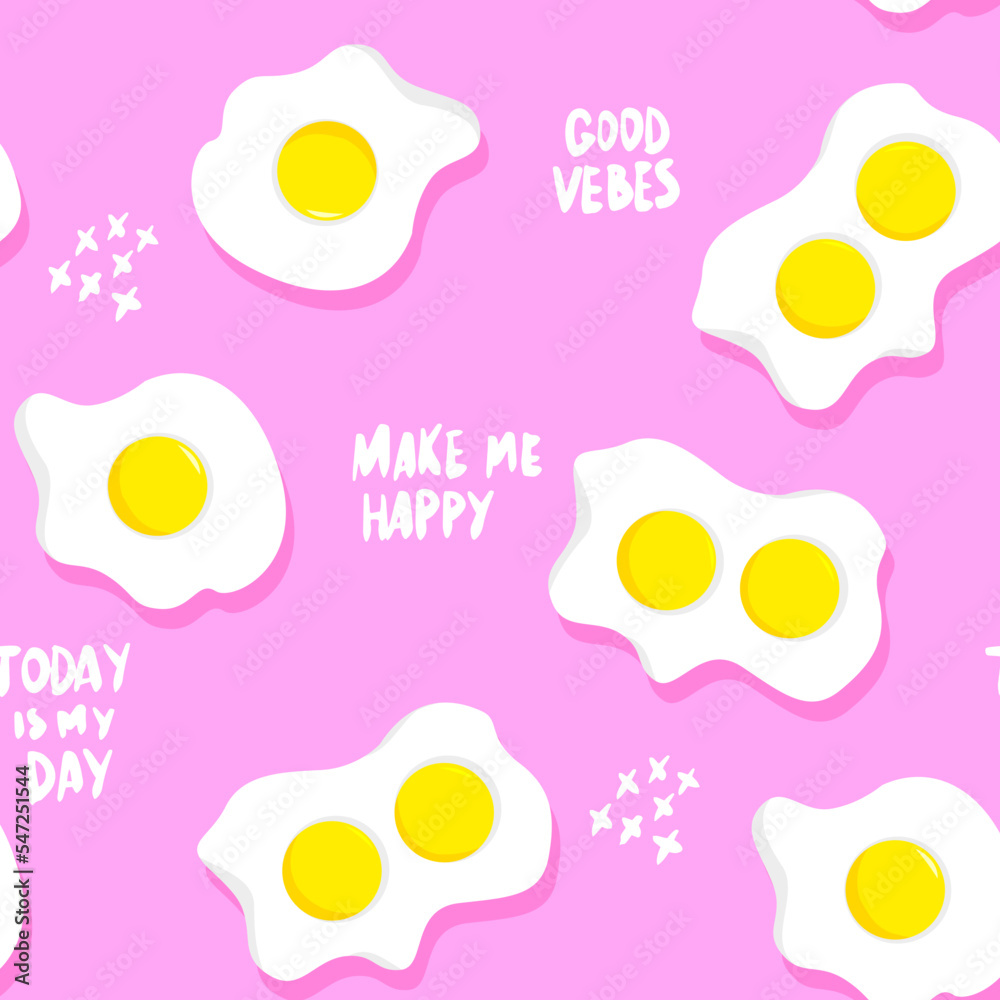Seamless pattern with eggs and words. Cool texture background. Wallpaper for teen girls. Fashion style