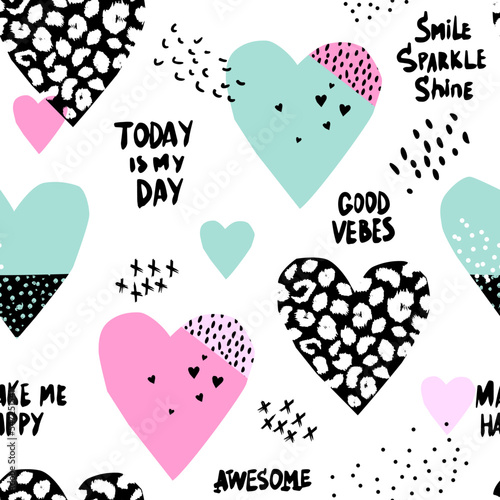 Cute pattern with hearts. Texture background. Wallpaper for teenager girls. Fashion style