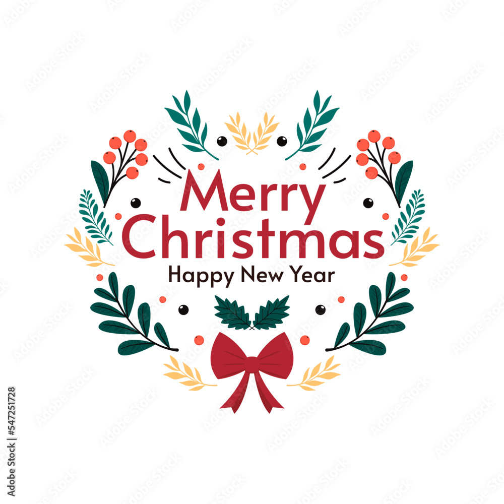 Merry Christmas banner. Christmas holly berry leaves isolated. Cute holly isolated on white background. Vector illustration. Template.