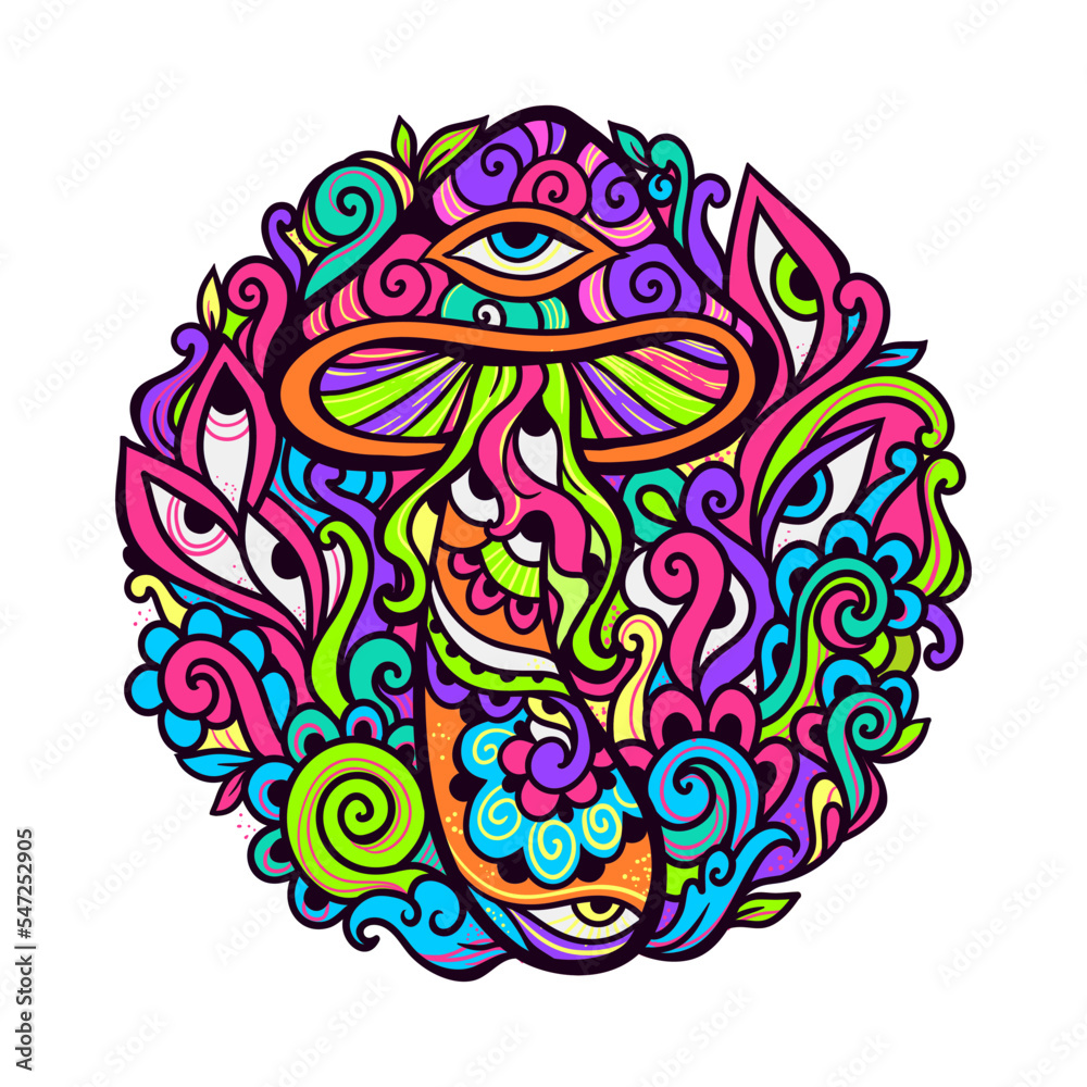 Psychedelic Magic Mushrooms. Vector illustration. Psychedelic Magic Mushrooms. Vector illustration.