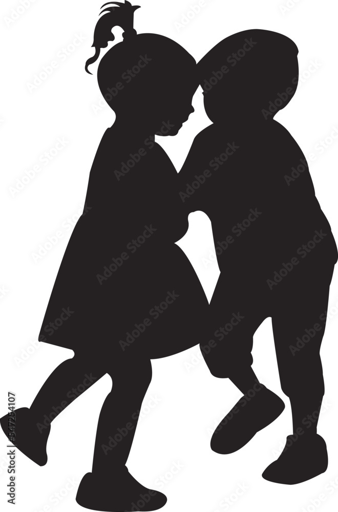 two children playing together, silhouette vector two children playing together, silhouette vector