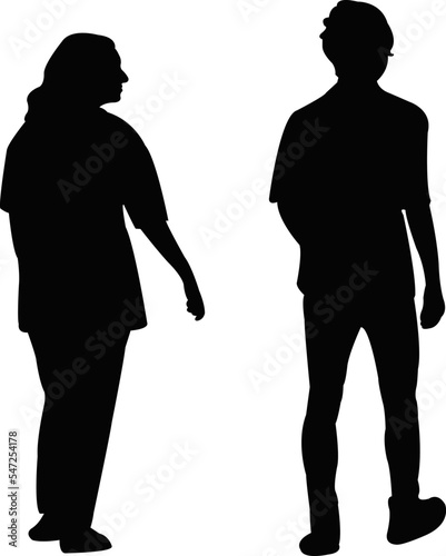 two people walking, silhouette vector