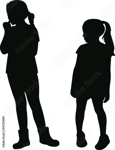 two children standing body silhouette vector