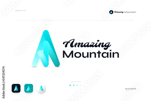 Blue Mountain Logo with Initial Letter A. Suitable for Business and Technology Brand Identity