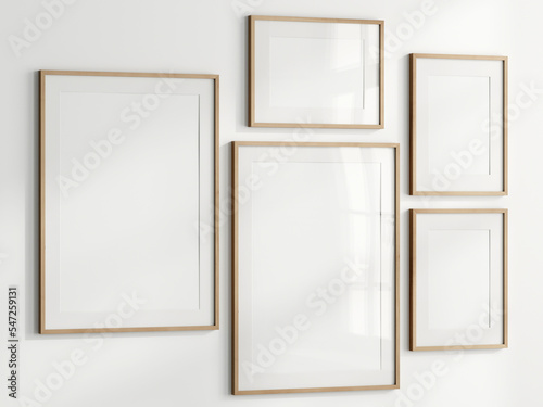 Fototapeta Naklejka Na Ścianę i Meble -  gallery wall mockup, blank photo frame on white background, frame mockup, 3d render