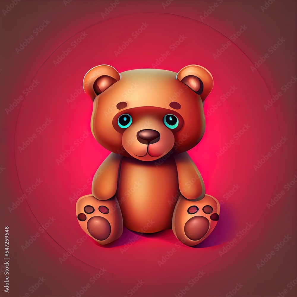 Obraz premium Cute Teddy bear toy. 3d 2d illustrated icon. Cartoon minimal style.