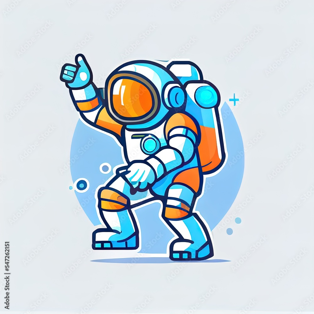 Astronaut Dabbing On Rocket 2d illustrated Icon Illustration. Spaceman Mascot Cartoon Character. Science Icon Concept Isolated. Flat Cartoon Style Suitable for Web Landing Page, Banner, Flyer, Sticker
