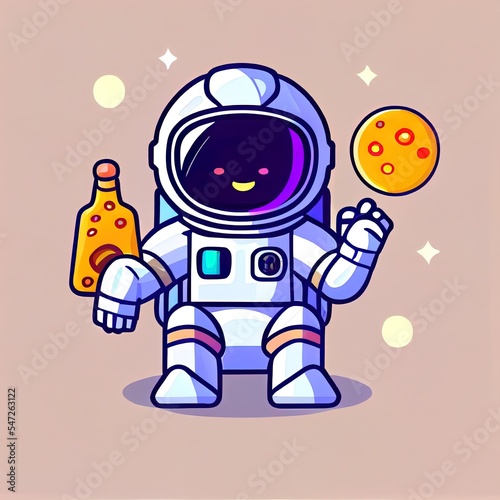 Cute Astronaut With Pizza And Soda Cartoon 2d illustrated Icon Illustration Science Food Icon Concept Isolated Premium 2d illustrated. Flat Cartoon Style © AkuAku