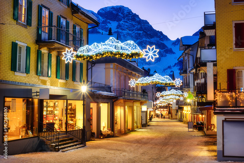 Christmas decorations in Engelberg town, Switzerland photo