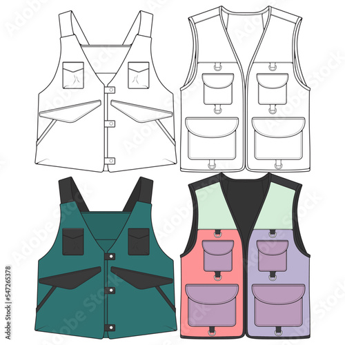 Set of chest vest bag coloring vector, chest vest bag in a sketch style, vector Illustration.