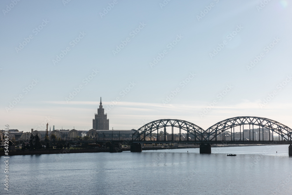 Naklejka premium Bridge over the Daugava River in Riga, Latvia