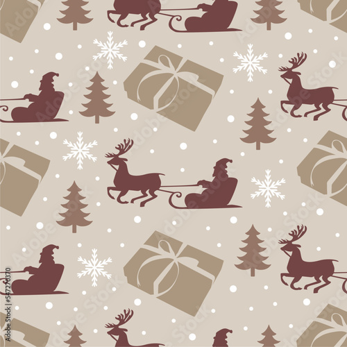 Christmas Seamless Patterns with santa, trees, present and snow elements perfect for present and background