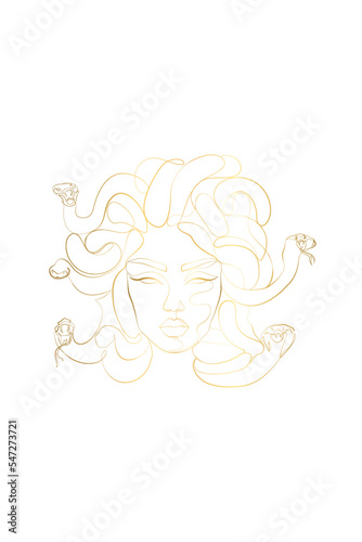 Medusa, Greek Mythology. Minimal one line female face, modern art for posters, story, tattoo. Medusa, Printable One Line Drawing, Feminine Continuous Lines, Minimalist Artwork, Face Line, Gold line