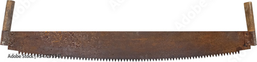 Rusty two man saw vintage hand tool crosscut. isolated on a transparent background