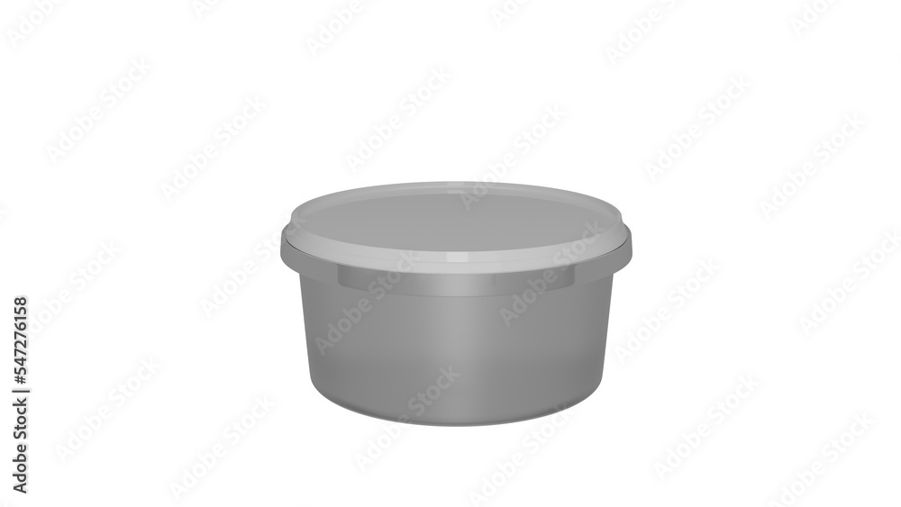 Transparent plastic bucket with white cap for food, products isolated on transparent background. 3D render
