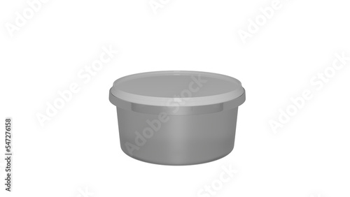 Transparent plastic bucket with white cap for food, products isolated on transparent background. 3D render
