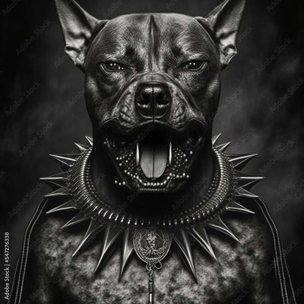 Black metal animal singer. Portrait photo of Pitbull heavy metal ...