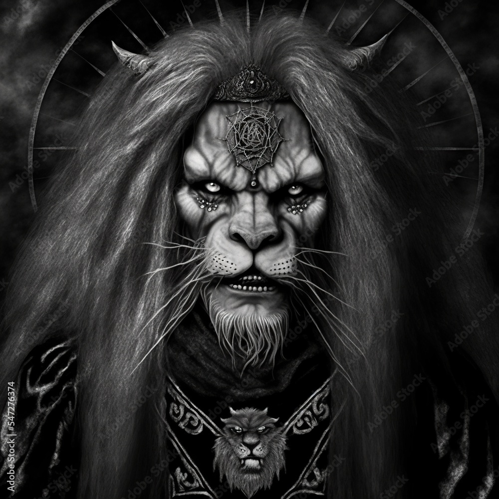 Black metal animal singer. Portrait photo of Lion heavy metal musician ...