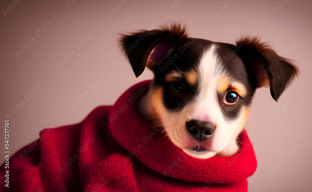 Cute puppy dressed for christmas portrait