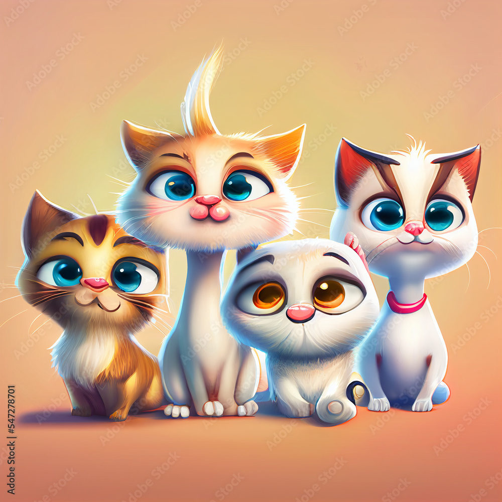 Group of cute cat cartoon illustration