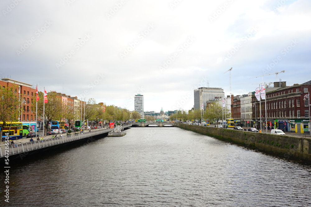 River Liffey and City View of Dublin City in Ireland River Liffey and City View of Dublin City in Ireland