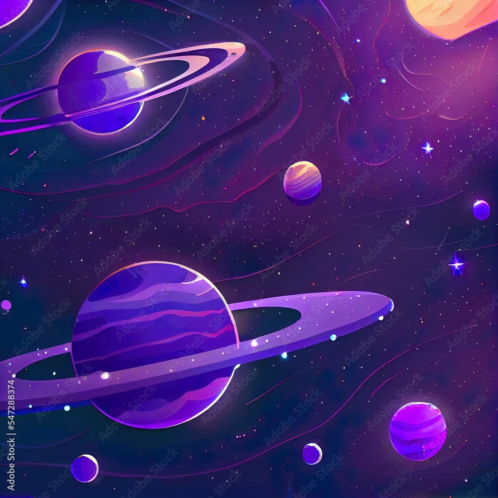 Cartoon Space Background. Starry Universe Sky With Alien Planets. Asteroids  And Nebula. Science Fiction Galaxy Purple Wallpaper. Cosmos Interstellar  Exploration. Vector Cosmic Dark Night Atmosphere Royalty Free SVG,  Cliparts, Vectors, and Stock