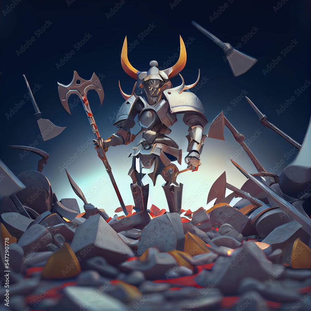 Futuristic viking victory 3D illustration of science fiction robot