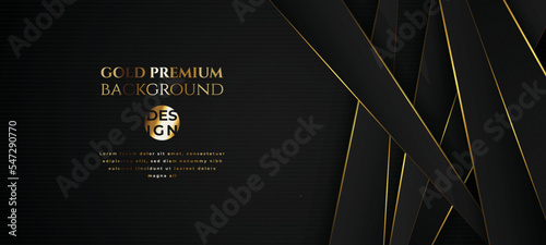 Dark deep black dynamic abstract background with golden diagonal lines. Modern luxury creative halftone premium gradient. 3d frame business presentation banner for black friday sale event night party
 photo