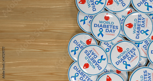3D illustration of a pin or badge to commemorate world Diabetes Day on November 14th on a white background, Copy space, 3d illustration background and 3d artwork
