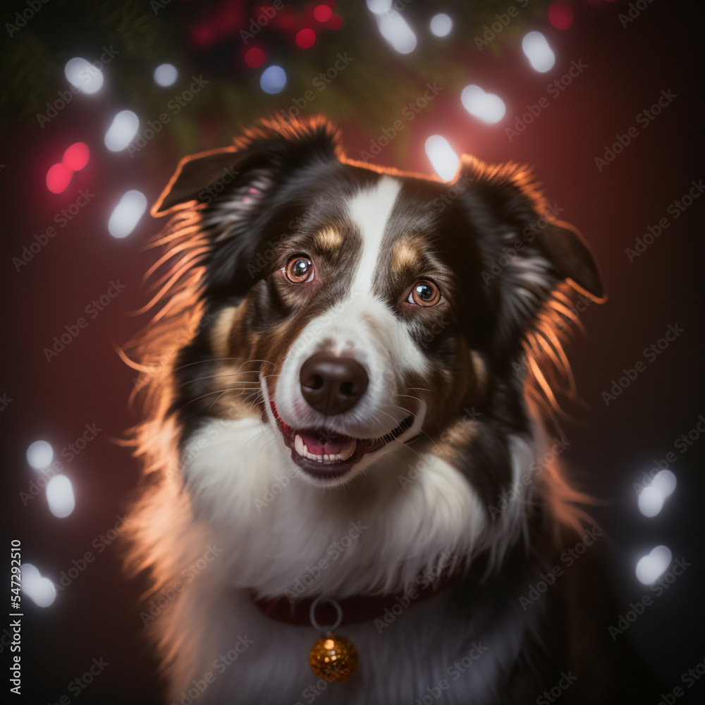 Dog portrait, christmas illustration puppy.